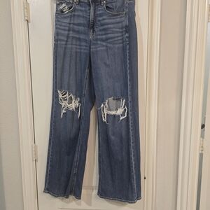 American Eagle Outfitters Blue Distressed Flare Jeans